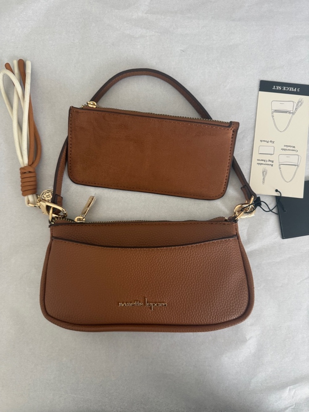 Nanette Lepore Cognac Pebble Leather Mini Shoulder Bag with Tassel